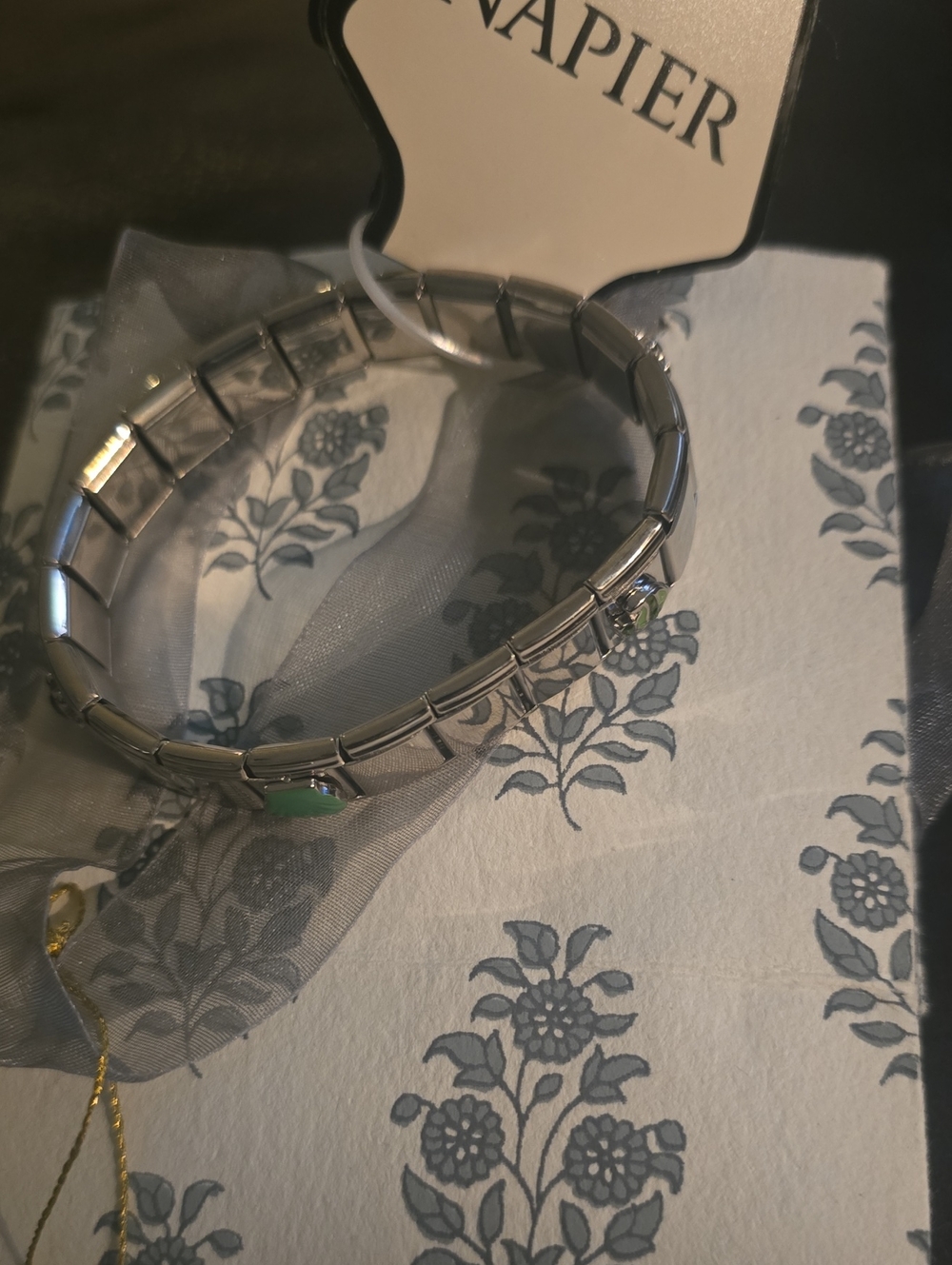 Napier Silver Stretch Bracelet with Green Accent Tile NWT
